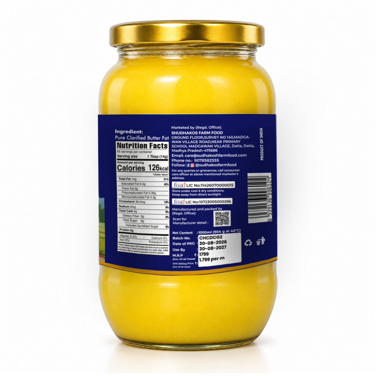 SHUDHAKOS Hand Churned Desi Cow Ghee 1L PO2